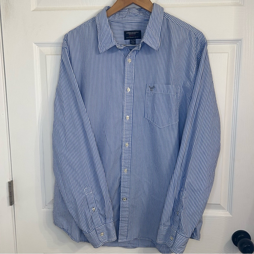 American Eagle Outfitters Blue Pinstripe Button-Down Shirt